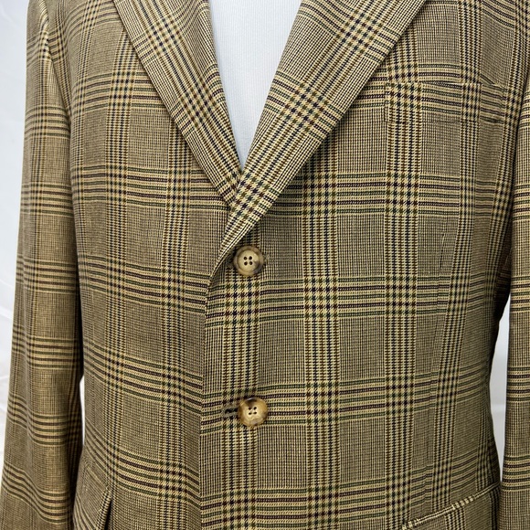 Men's Hart Schaffner Marx Softly Tailored Windowpane Plaid 43R Tan Blazer Jacket - Picture 2 of 9